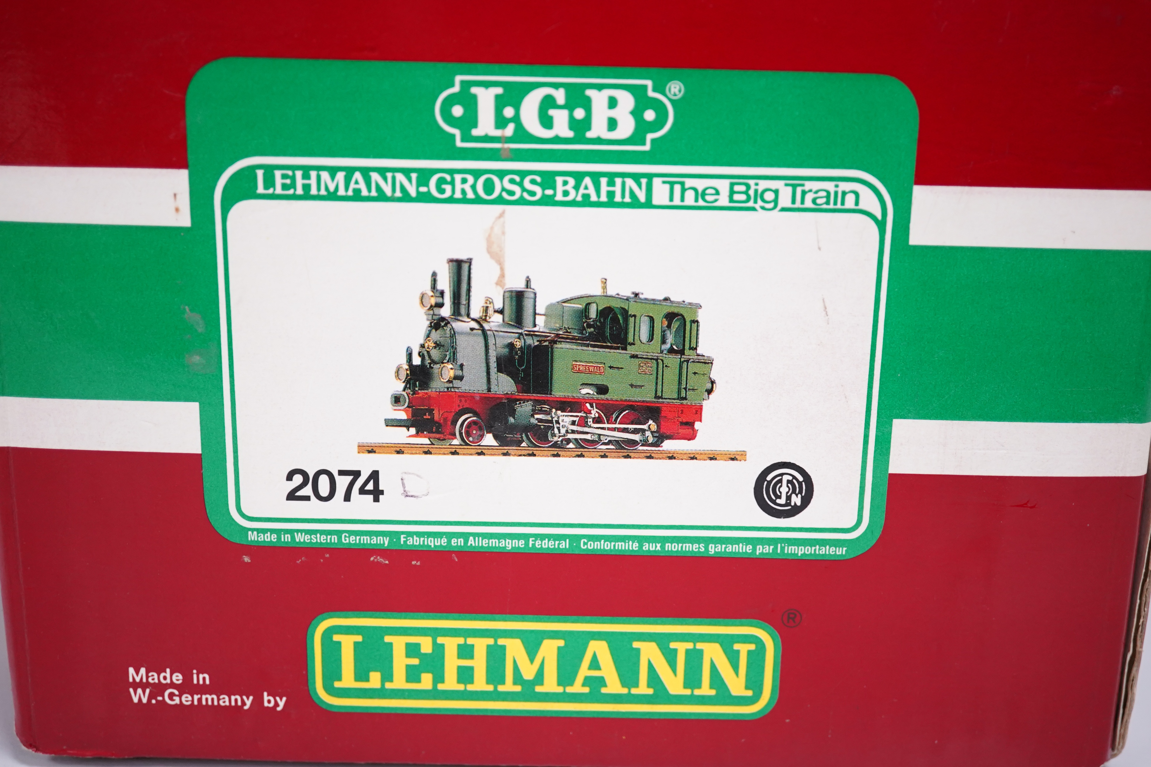 A boxed Lehman LGB (2074) G scale railway DEV 2-6-0T locomotive, Spreewald, in black and green livery. Condition - good, evidence of very minor running wear only.